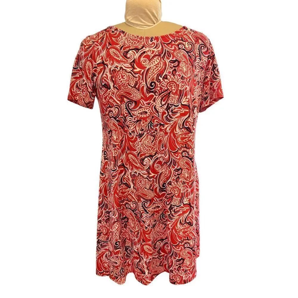 New Directions Pullover Dress Red, White & Blue Paisley Stretch Medium